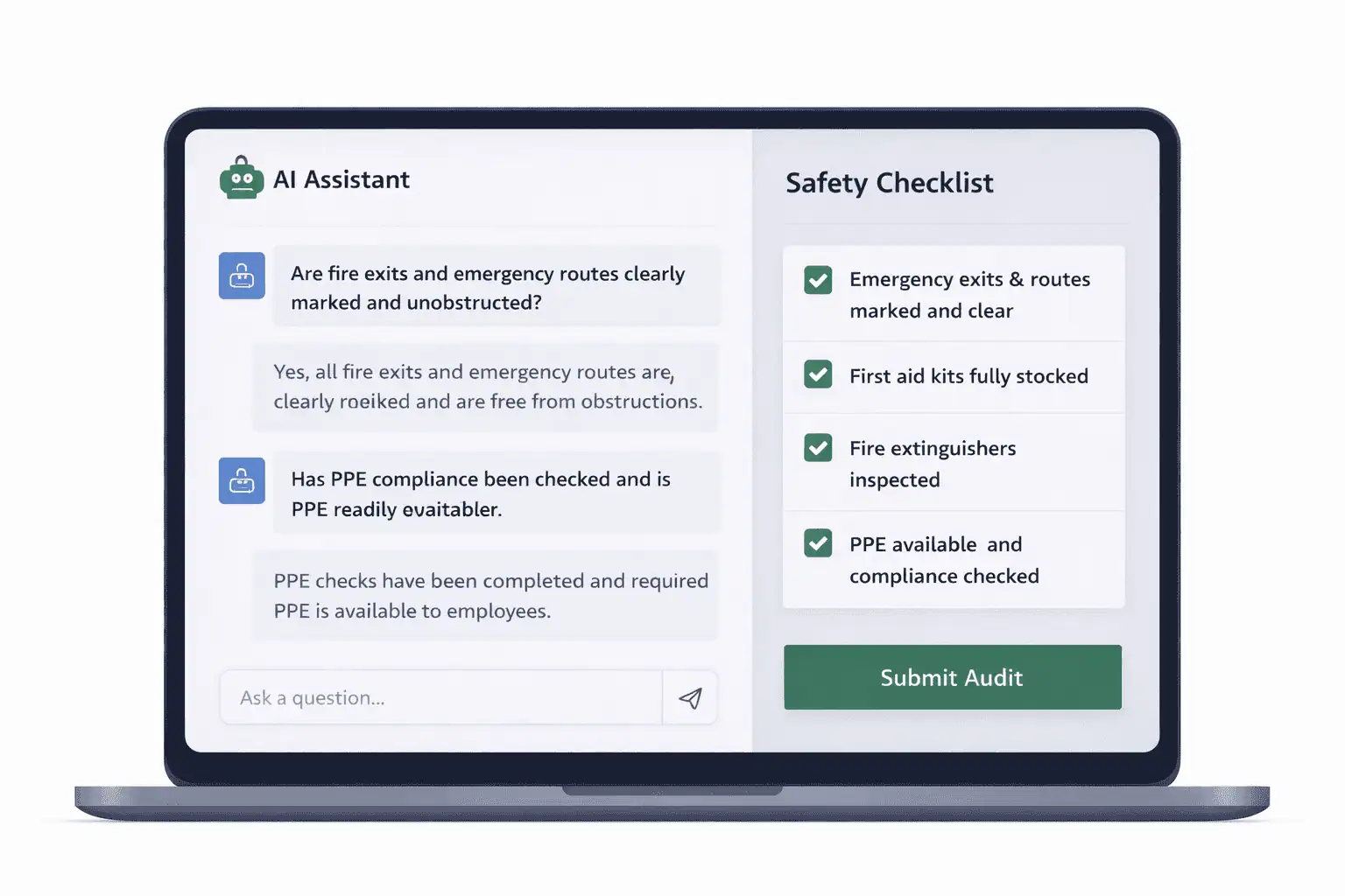 AI mock audit interface showing COR audit interview questions and responses