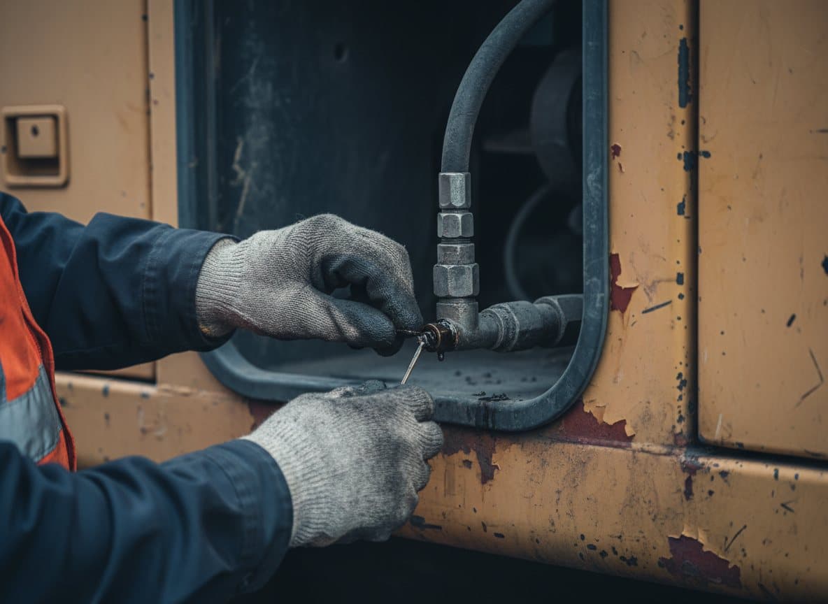 Gloved hands checking a piece of equipment during a pre use inspection